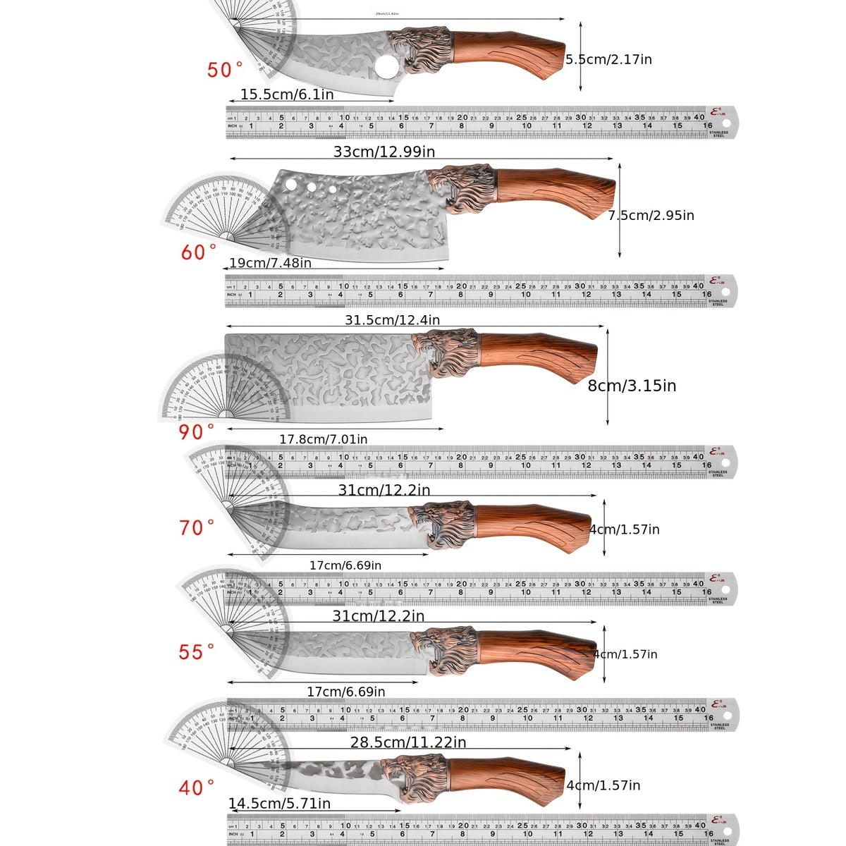7pcs chef knife set   damascus style blade brown