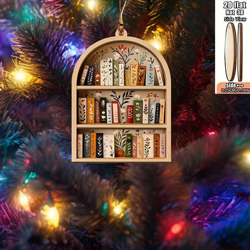 2d flat christmas bookshelf wooden hanging ornaments