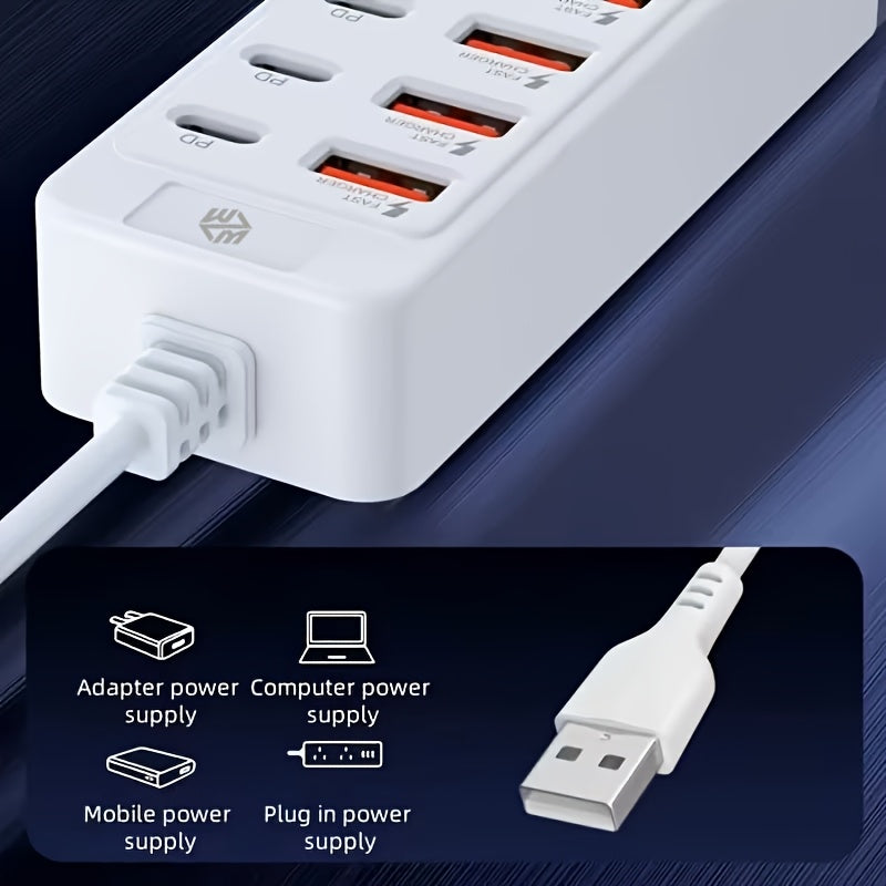 1pc white 12 port fast charging hub 6pcs usb ports 6pcs type