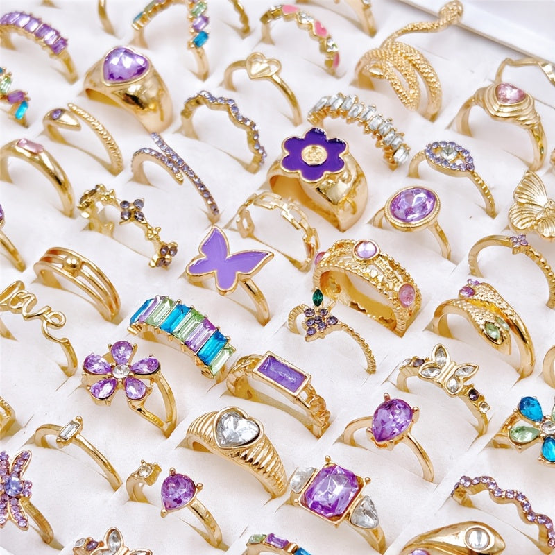 20pcs pack rose golden   womens mens ring set purple