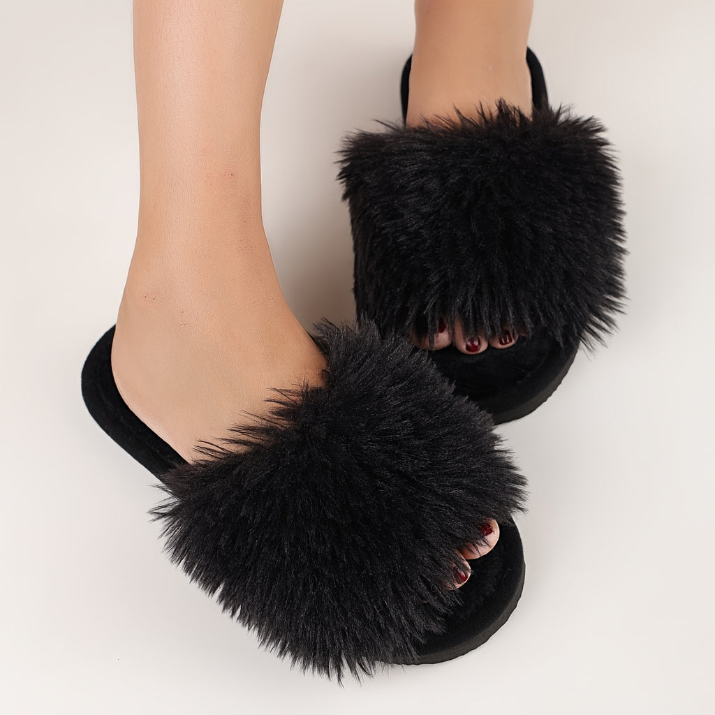 autumn winter long pile one toe open slippers women plush