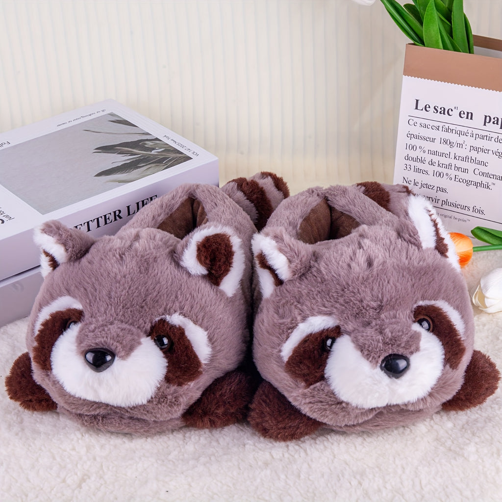 cute stuffed gray raccoon plush indoor slippers comfortable