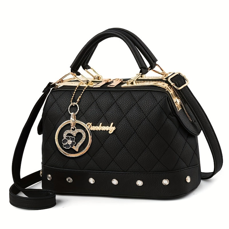 black quilted boston bag   adjustable shoulder