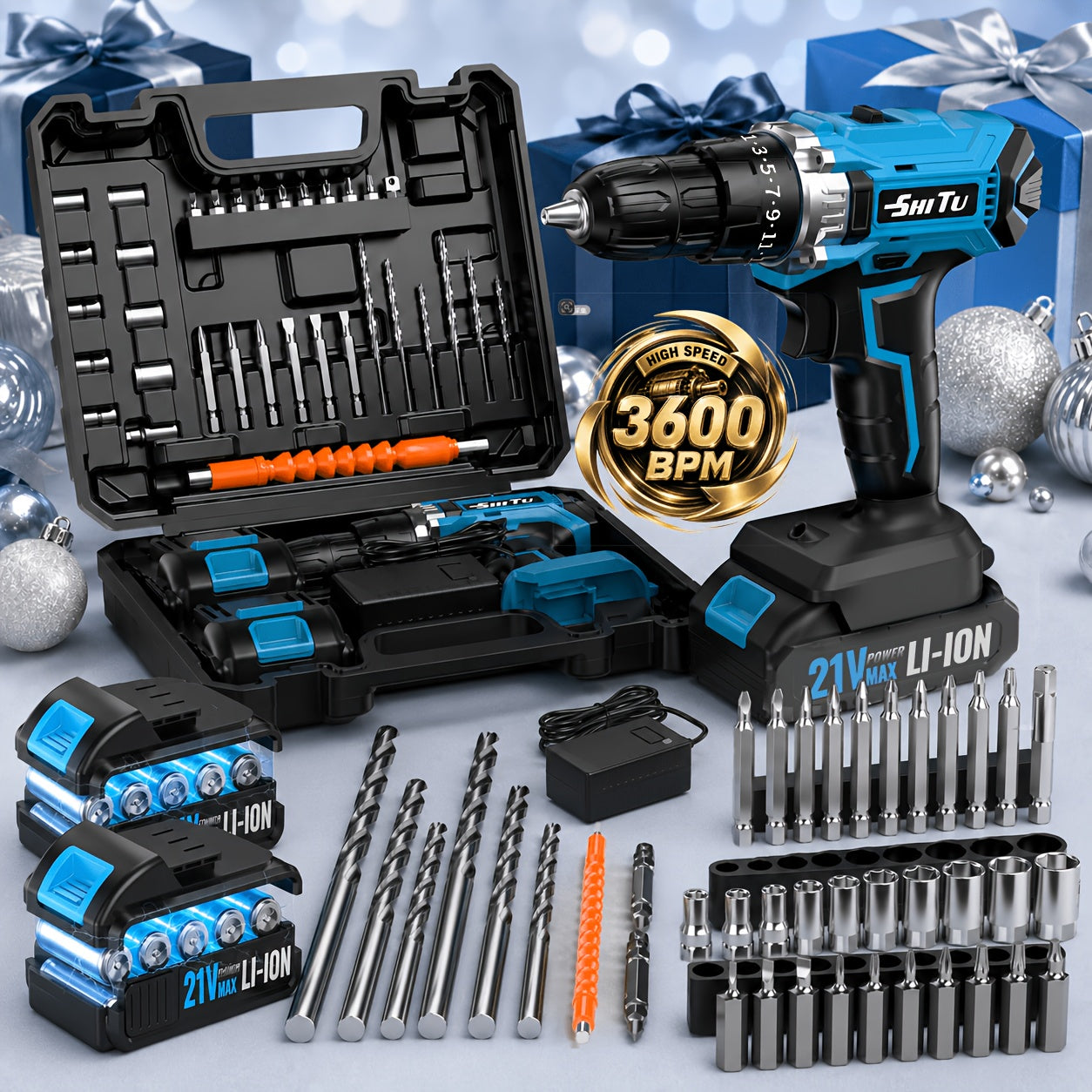 2026 21v cordless drill kit tool box fast charging
