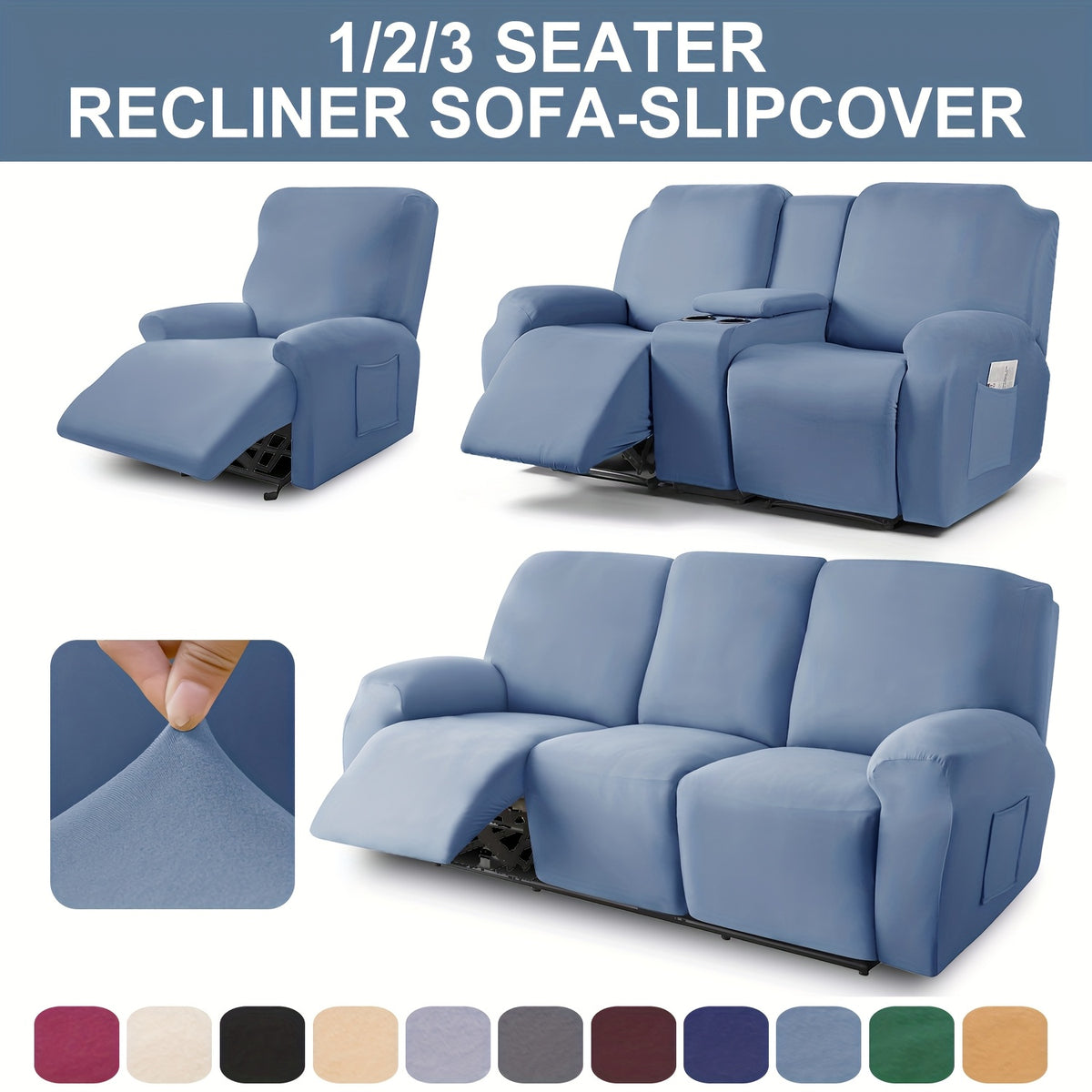 1 2 3 seater fiber fabric recliner sofa cover segmented