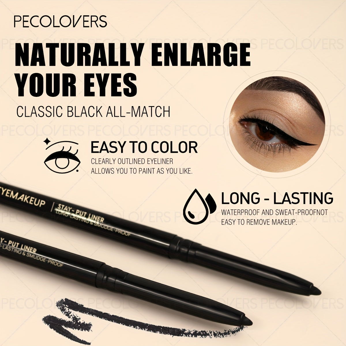 1pc waterproof sweatproof black eyeliner creamy texture long