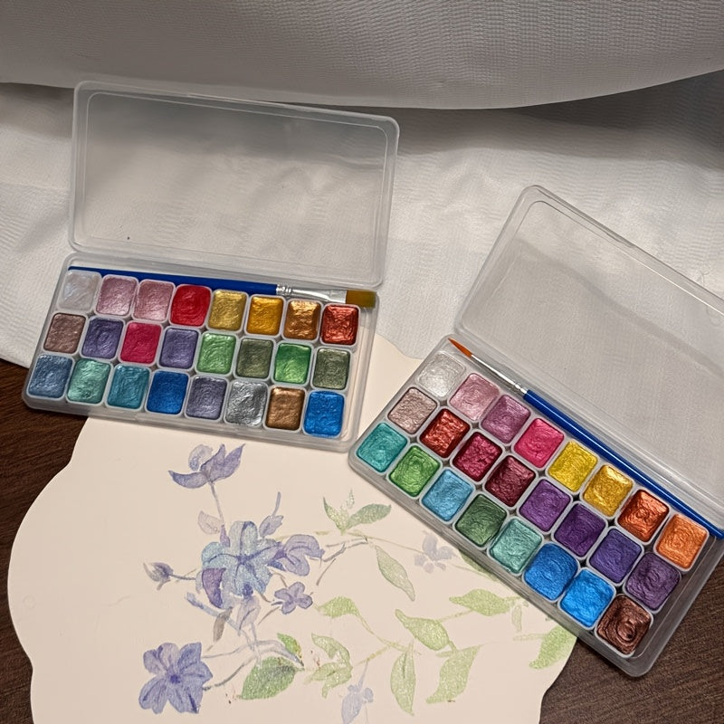 24 colors mini pearlescent watercolor pigment portable metal