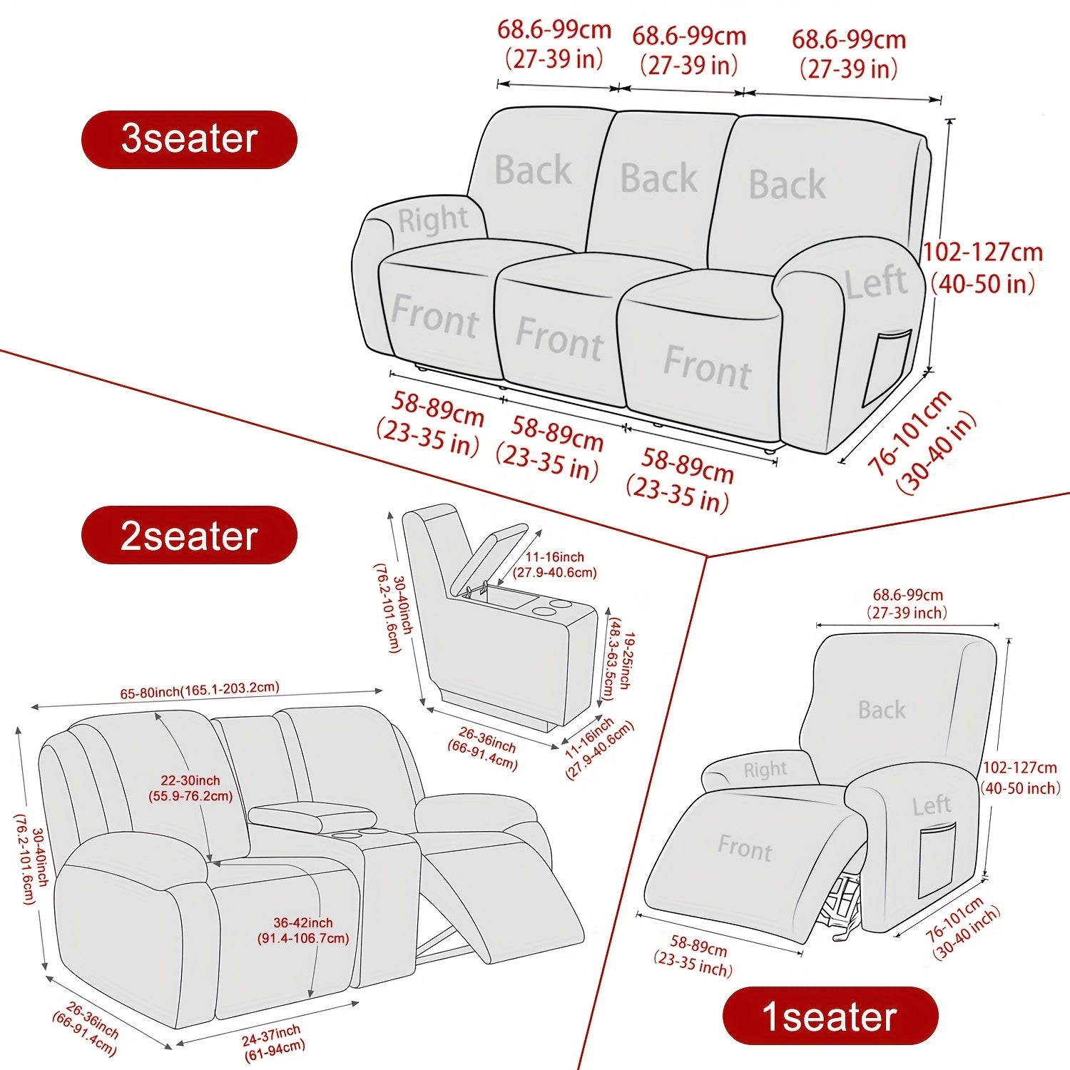 1 2 3 seater fiber fabric recliner sofa cover segmented