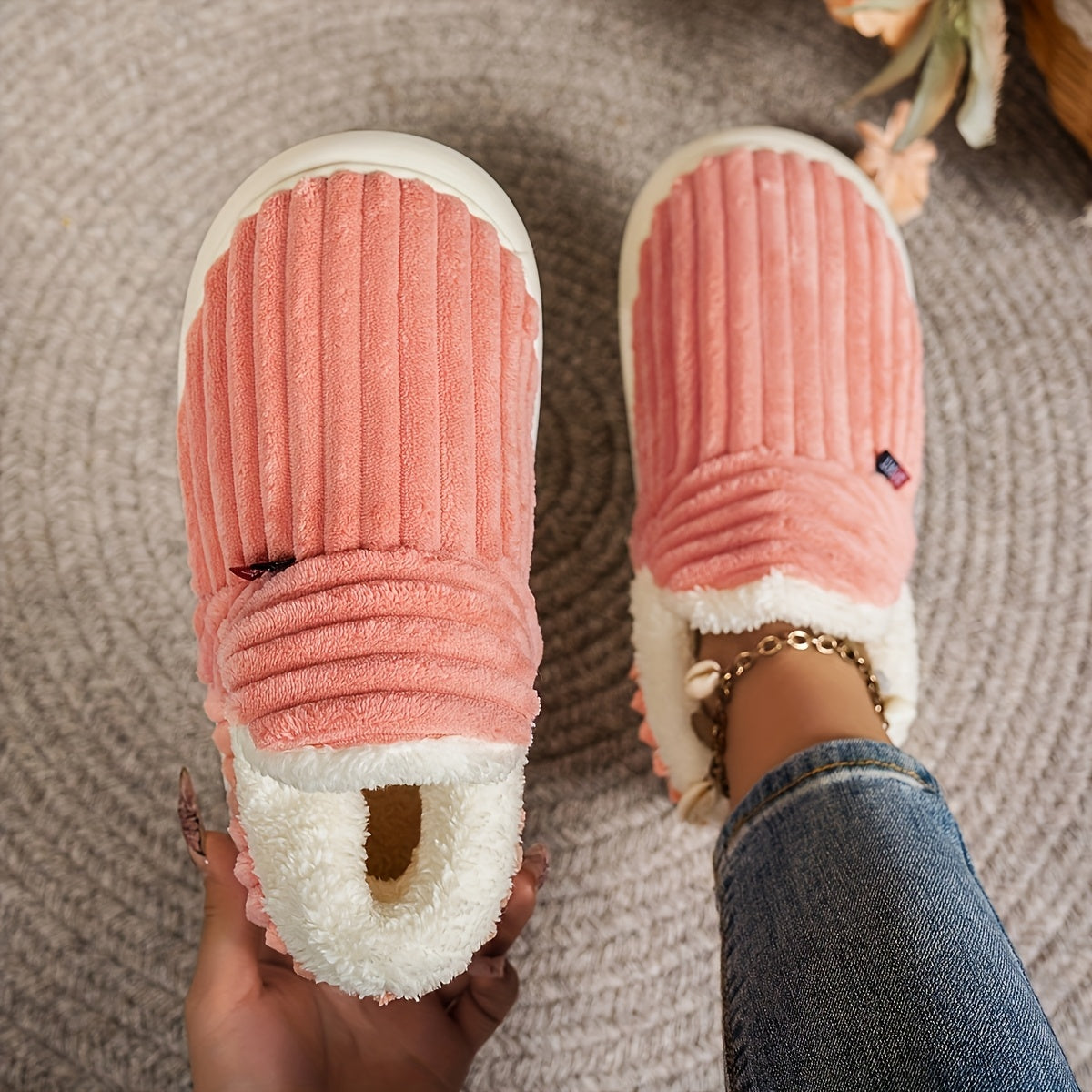fashionable   warm fleece lined slippers casual