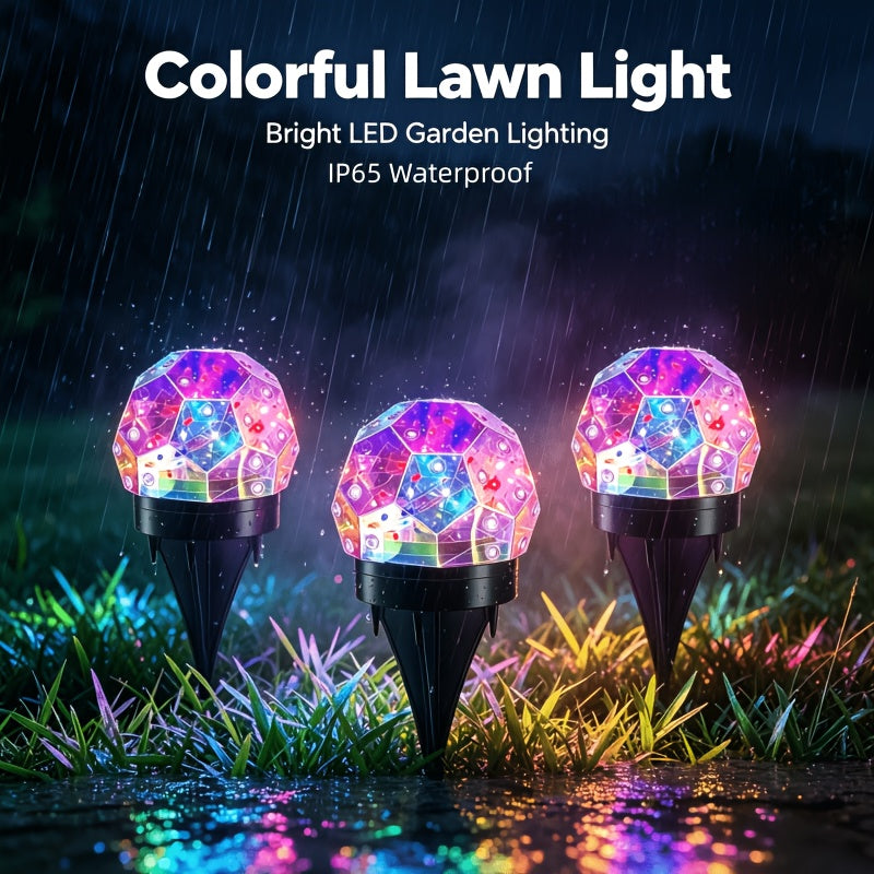 2pcs solar color changing crystal ball ground plug light