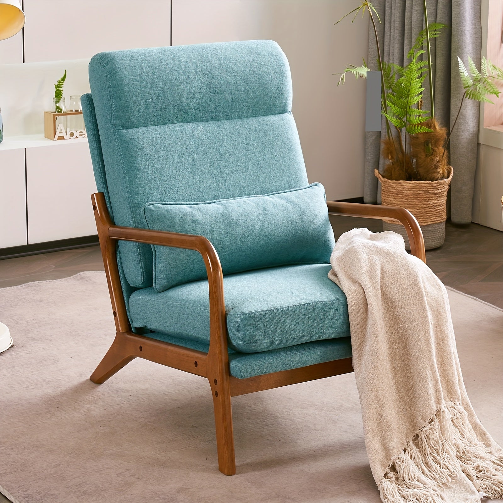 high back   century modern accent chair soild wood padding