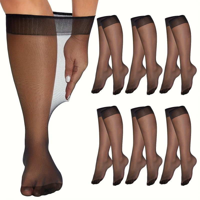 12socks 6pairs womens plus size sheer knee high socks ladys