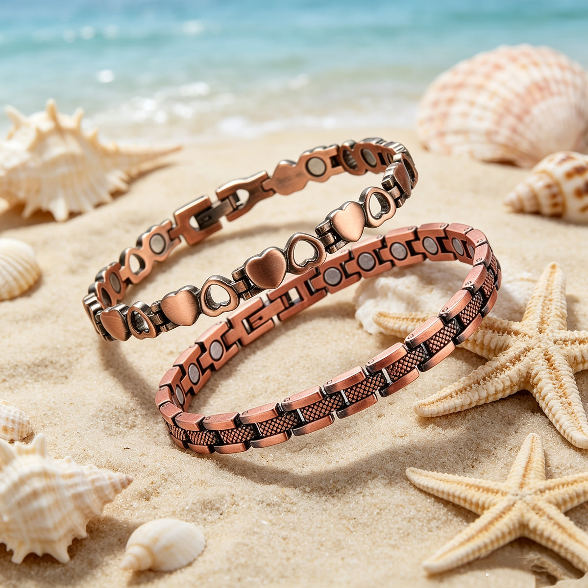 2pcs set womens copper magnetic anklets   a free size
