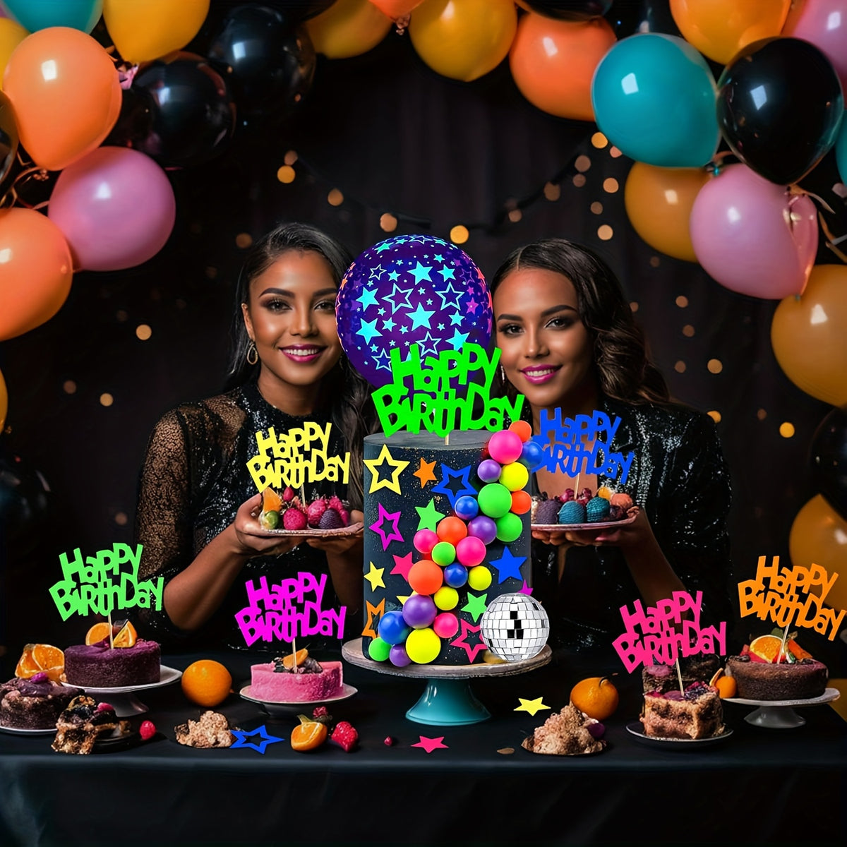 decorating set stars balloons happy birthday paper