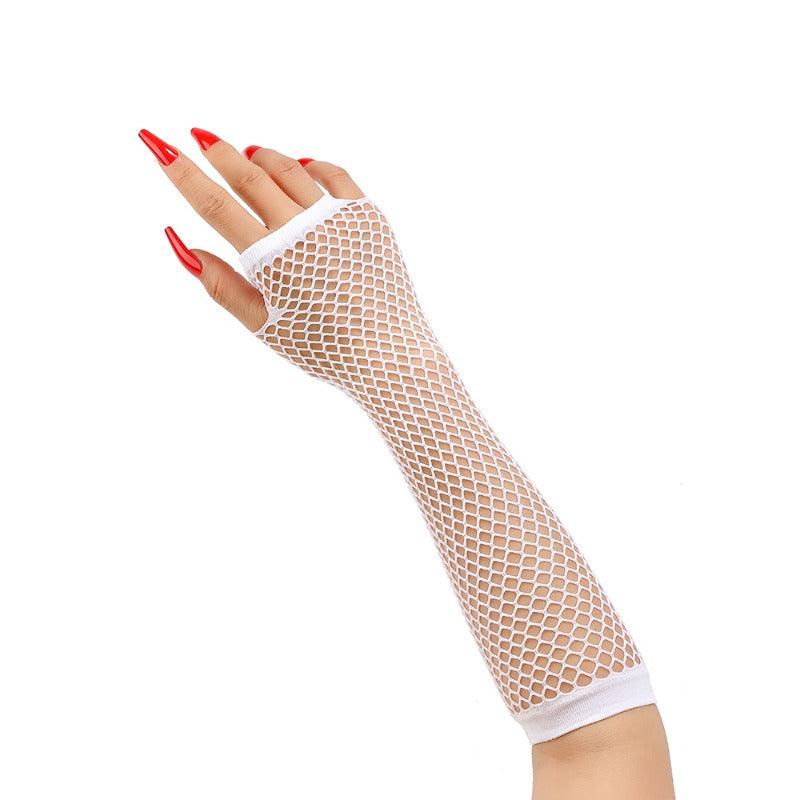 pair womens long   net gloves fingerless mesh