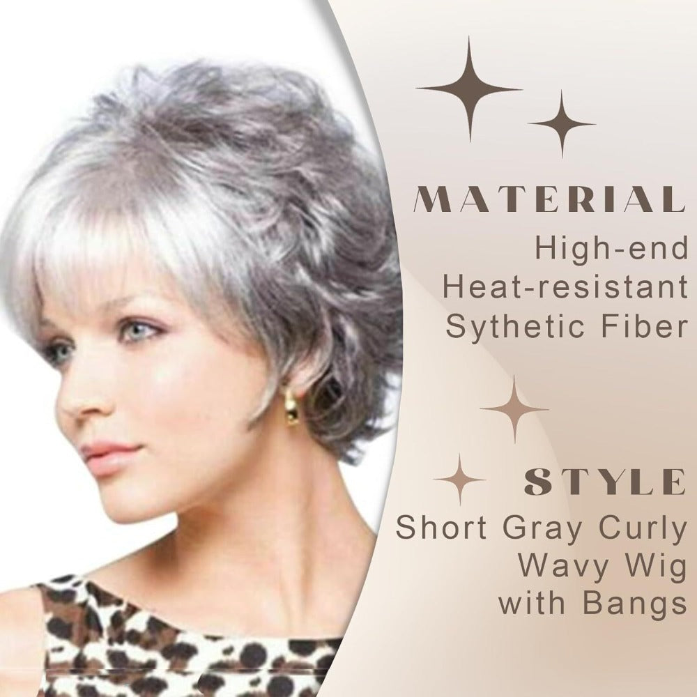 popular silvery gray short wavy wig women featuring a fluffy