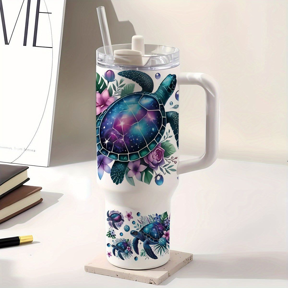 set 2 creative sea turtle pattern detachable cup stickers