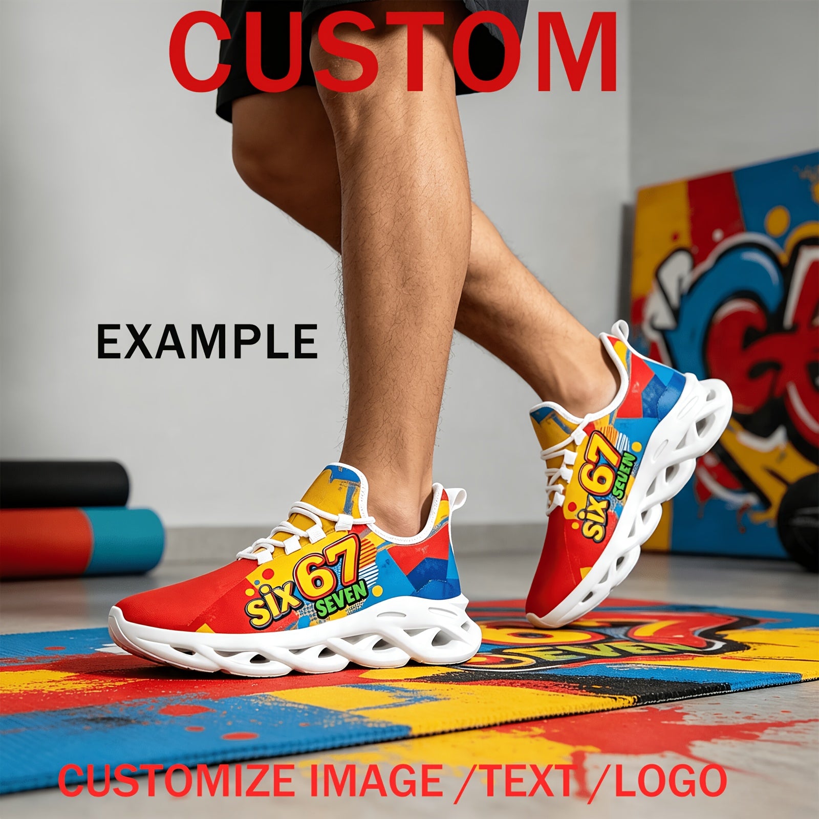 mens white plus size custom logo text image sneakers