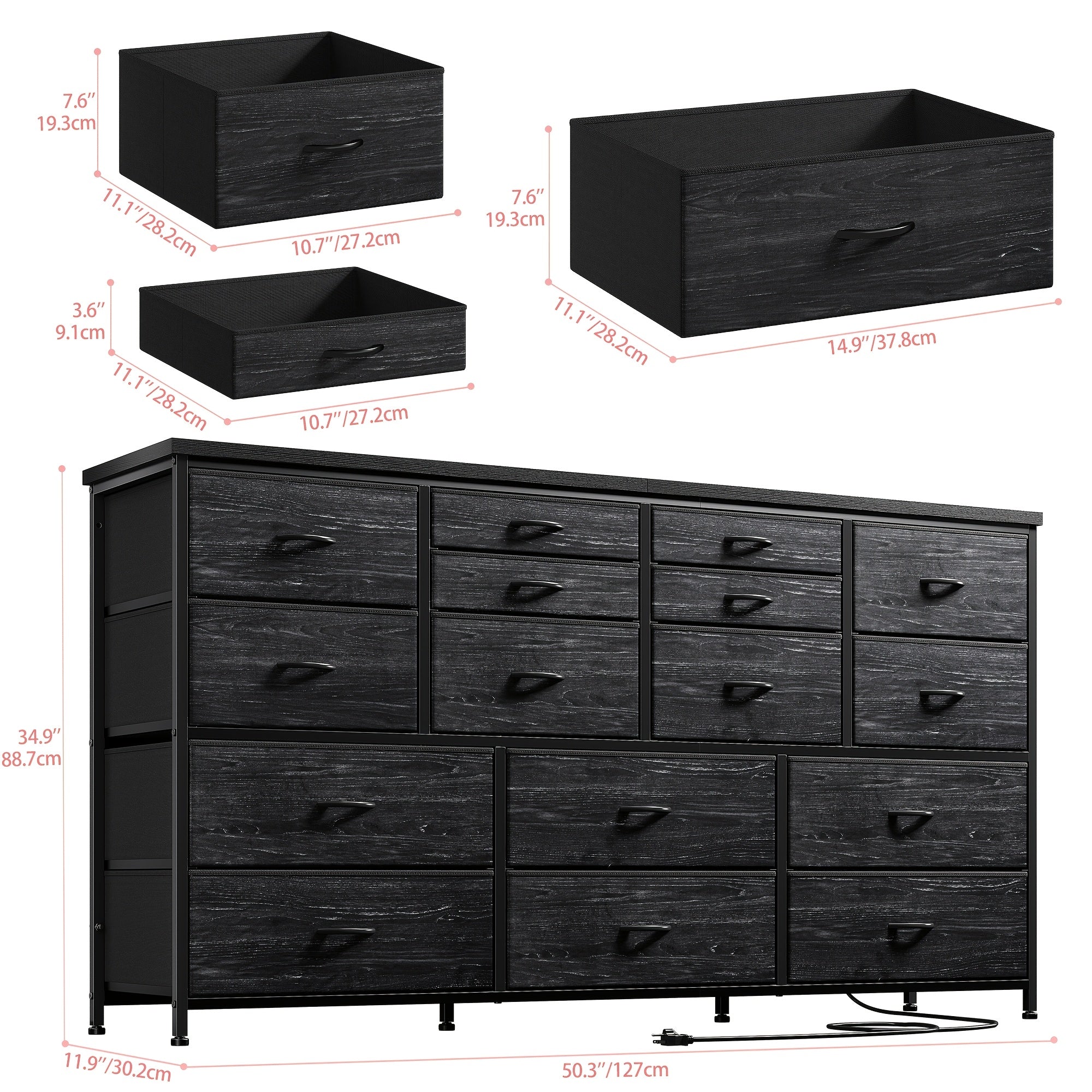 fabric drawer storage cabinet 16 drawers long black wood