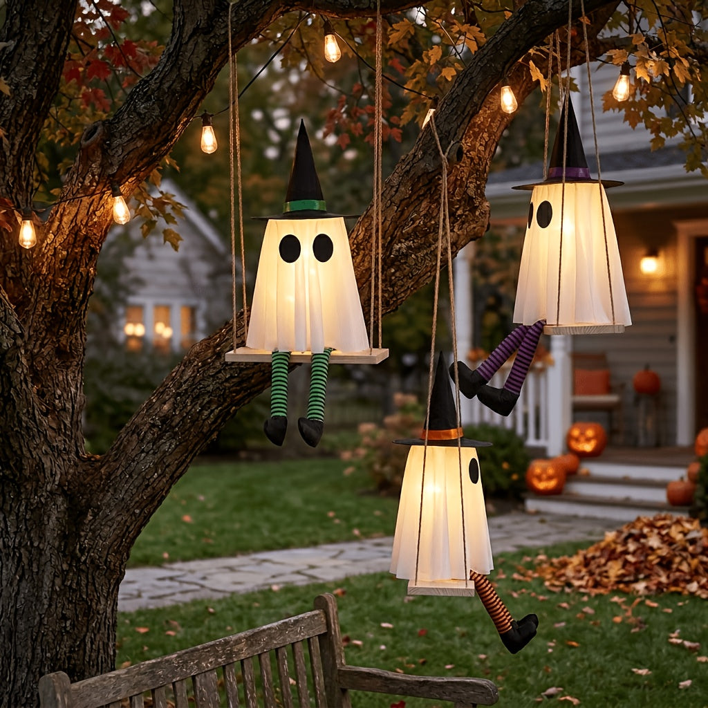 set 3 halloween hanging swing ghosts halloween decorations