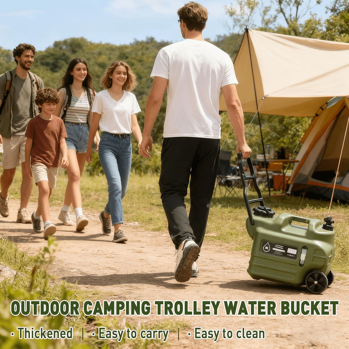 28l water storage container wheels pull rods portable water