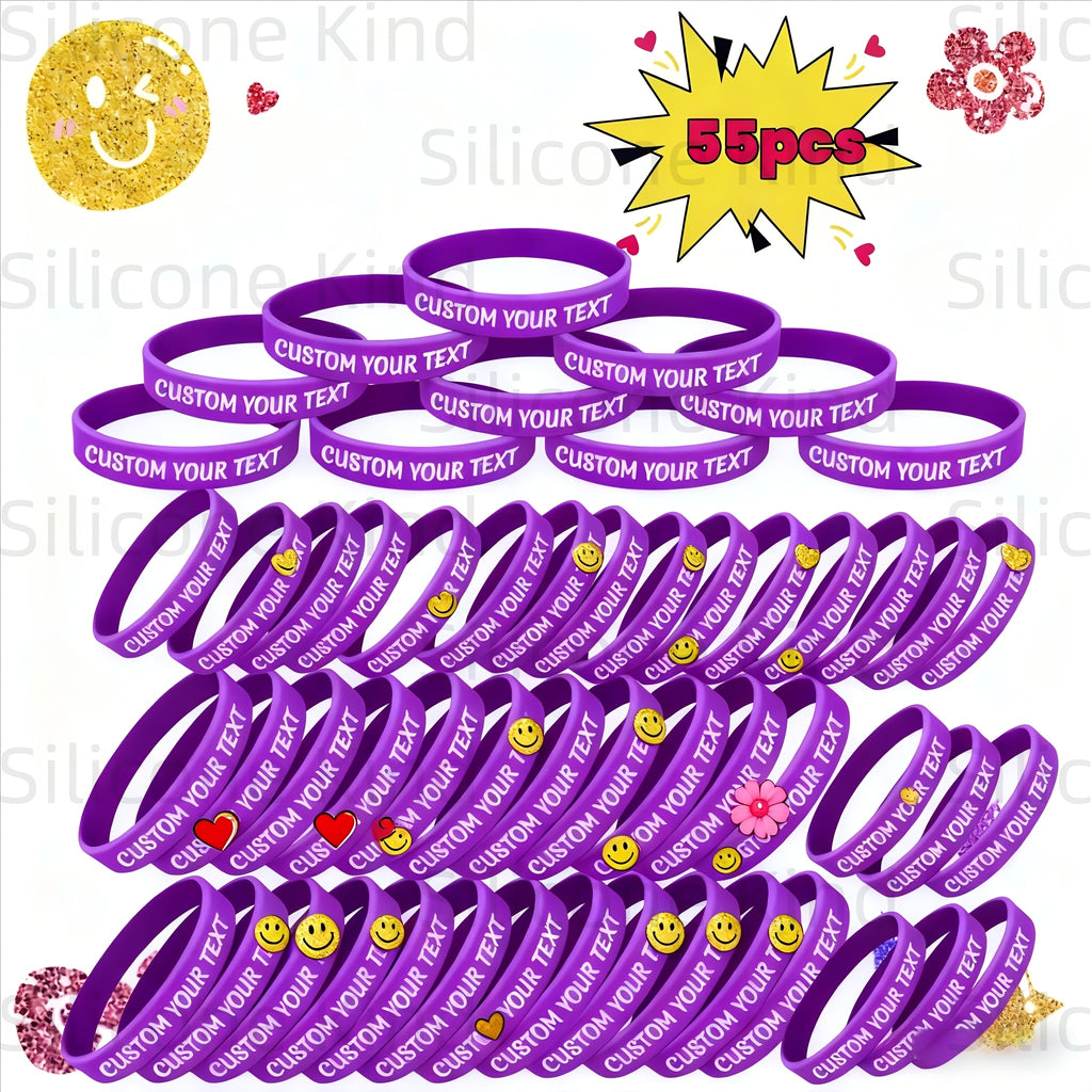 custom 55pcs inspirational quote rubber wristbands bulk