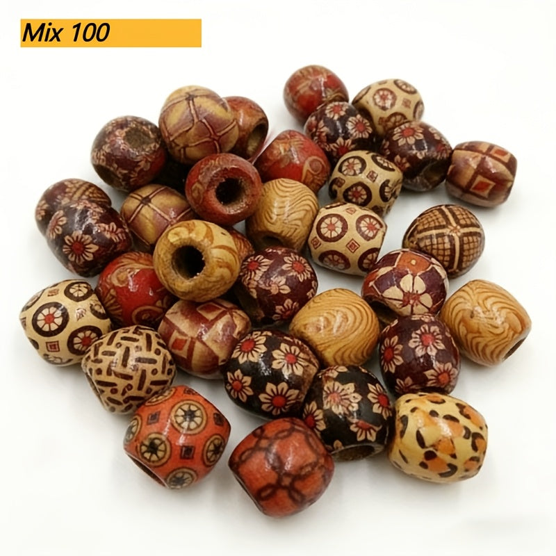 100pcs mixed wooden bead tribal pattern wood beads macrame