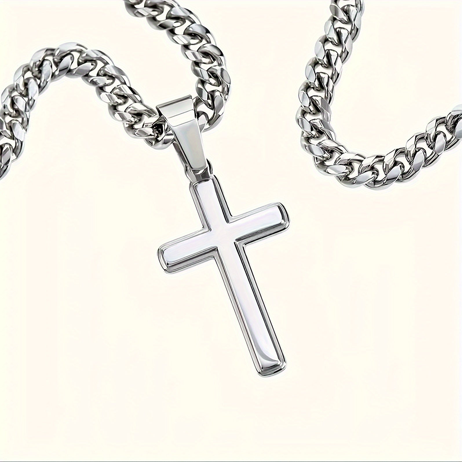 son cross necklace cuban link stainless steel cross pendant