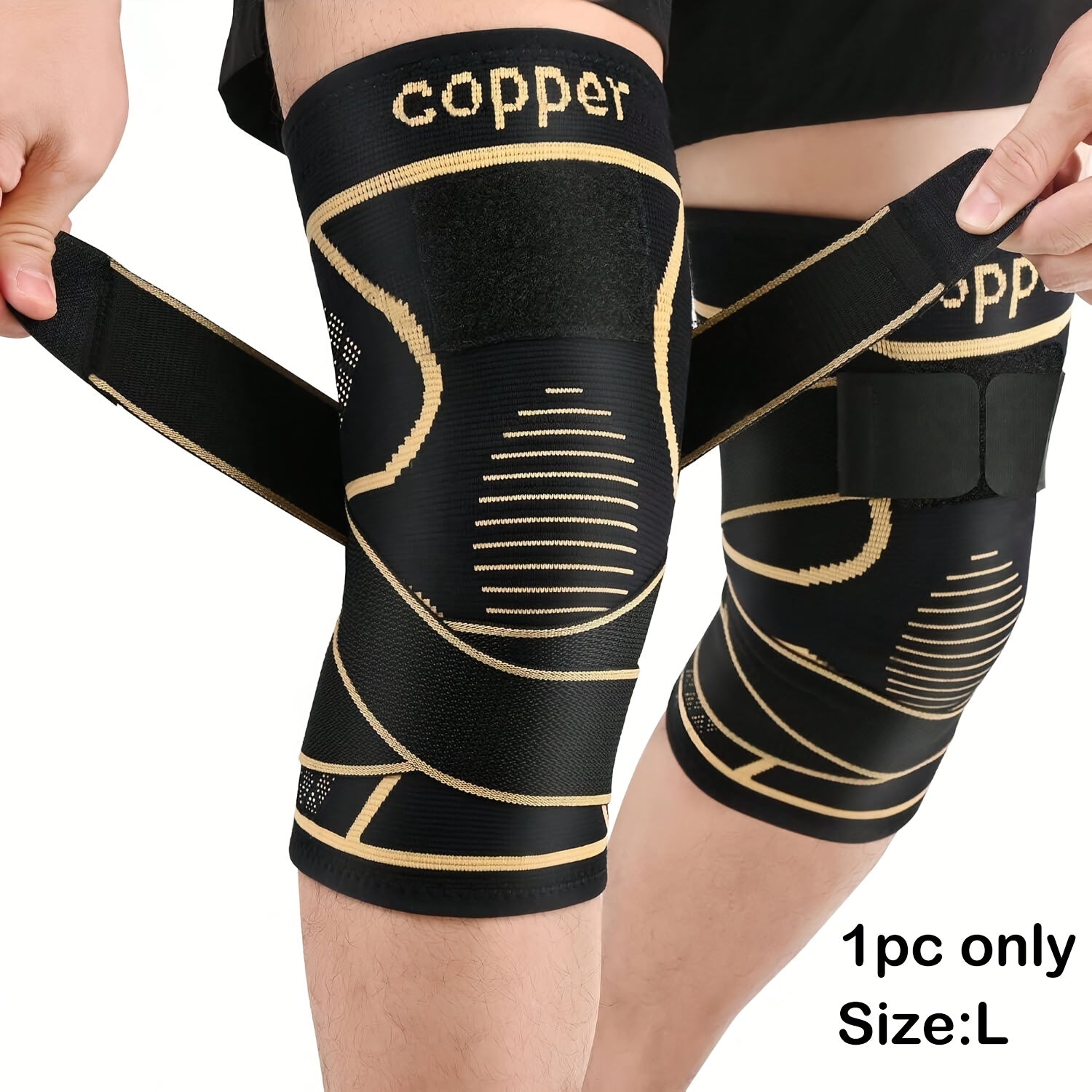 1pc copper knee brace strap black compression sleeve