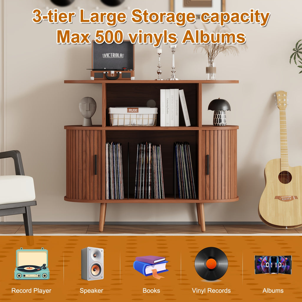 century modern record player stand storage vinyl record