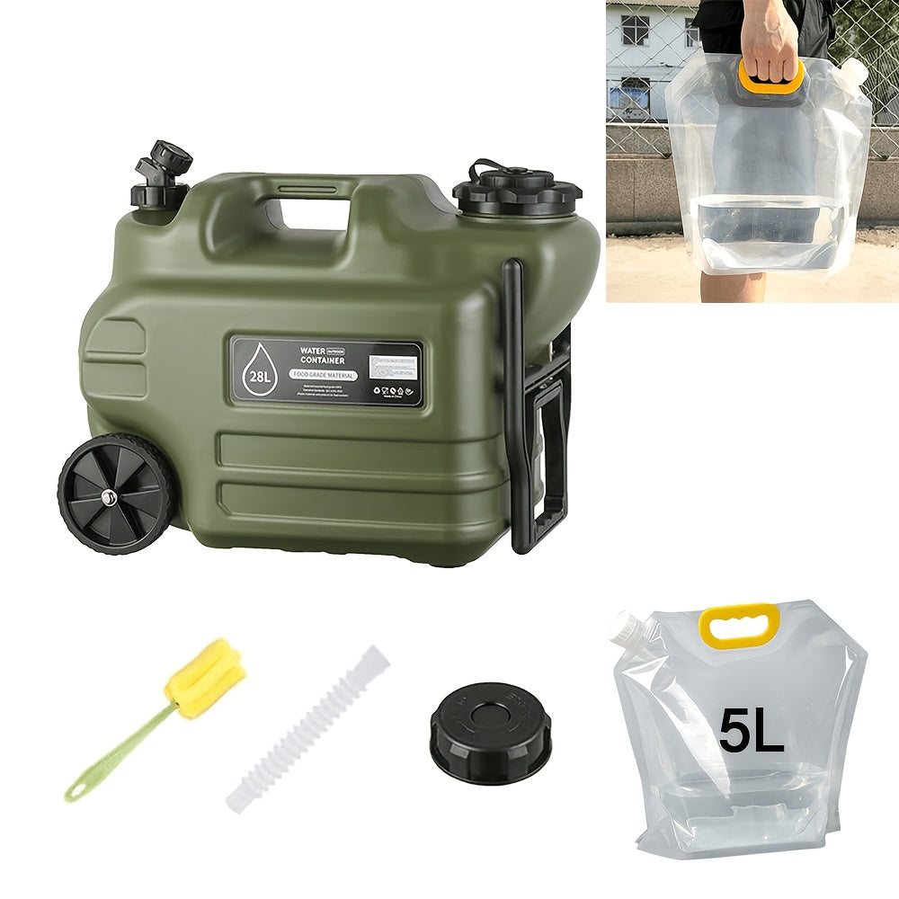 28l water storage container wheels pull rods portable water