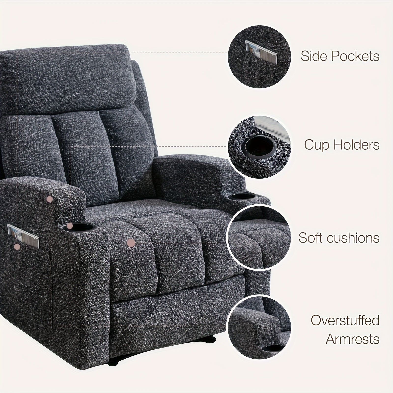 manual recliner chair massage heat ergonomic