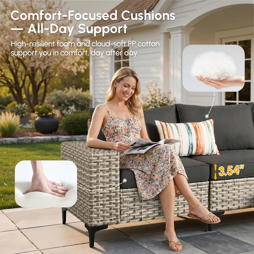 5 8pcs handcrafted outdoor patio rattan sofa set grey metal