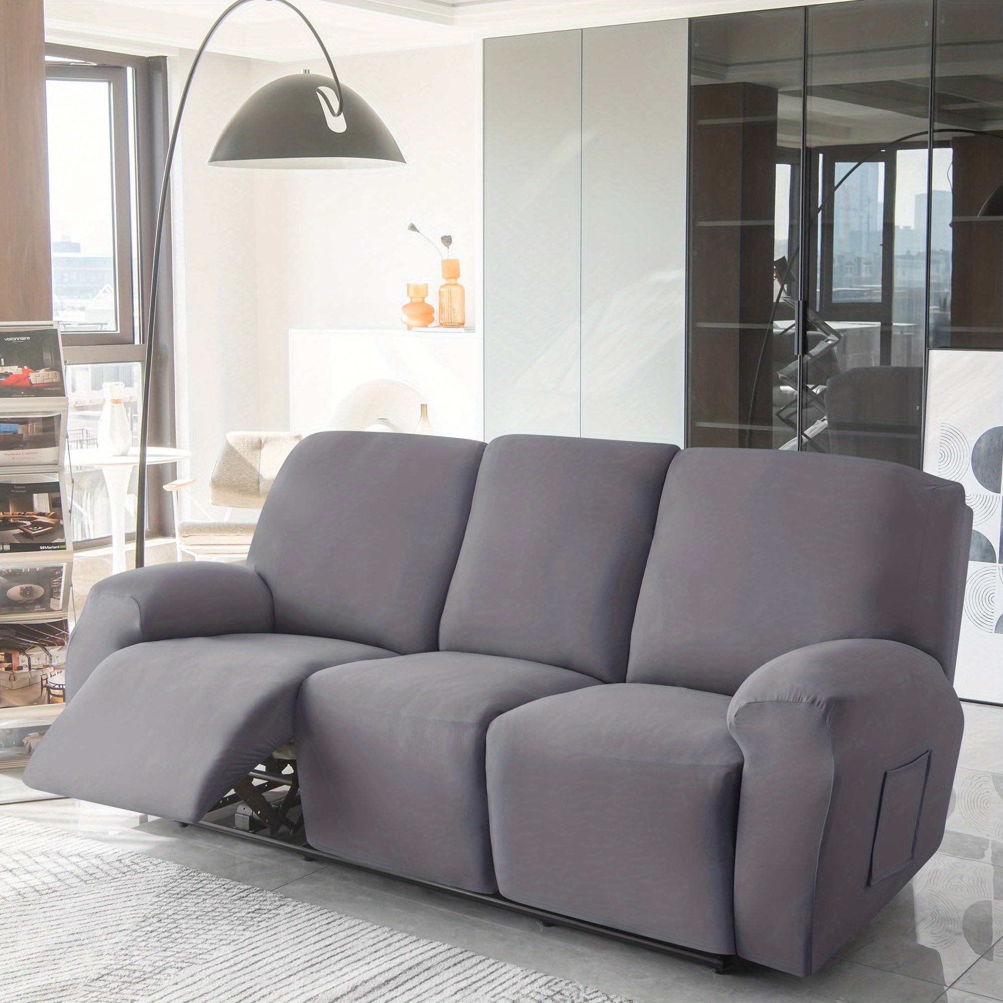 1 2 3 seater fiber fabric recliner sofa cover segmented
