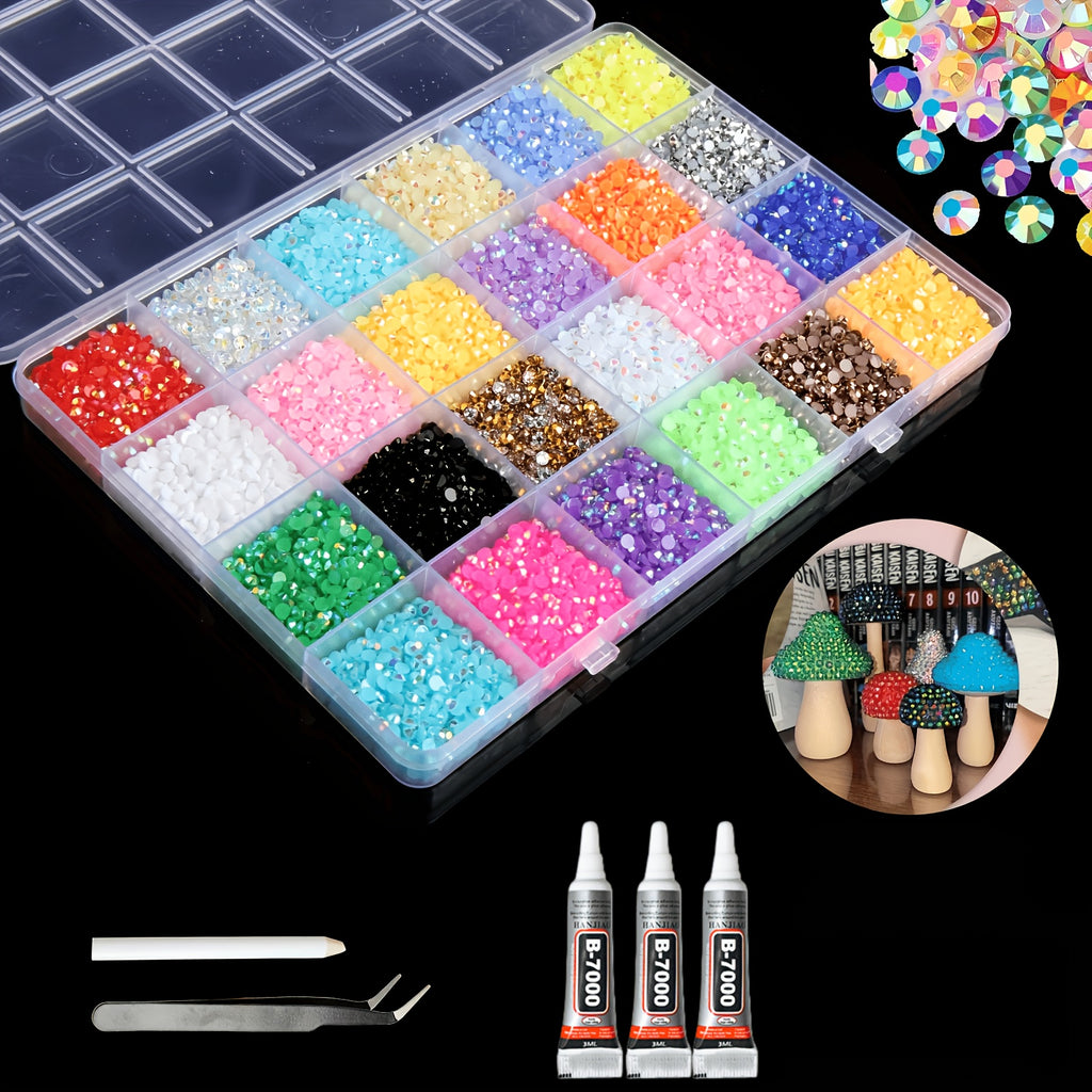 approximately 19500 3mm resin rhinestones in 24 colors