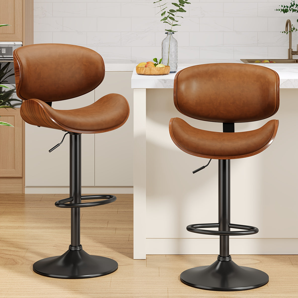 1 2pcs bar stools adjustable swivel faux leather bar stool