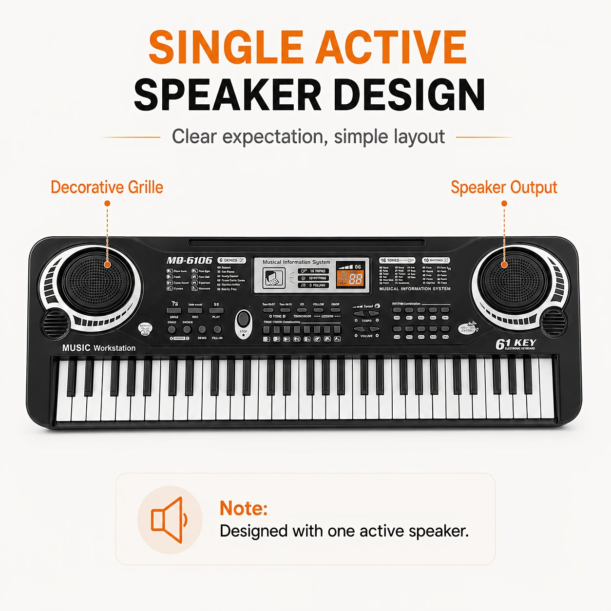 61 portable electronic keyboard 16 tones 10