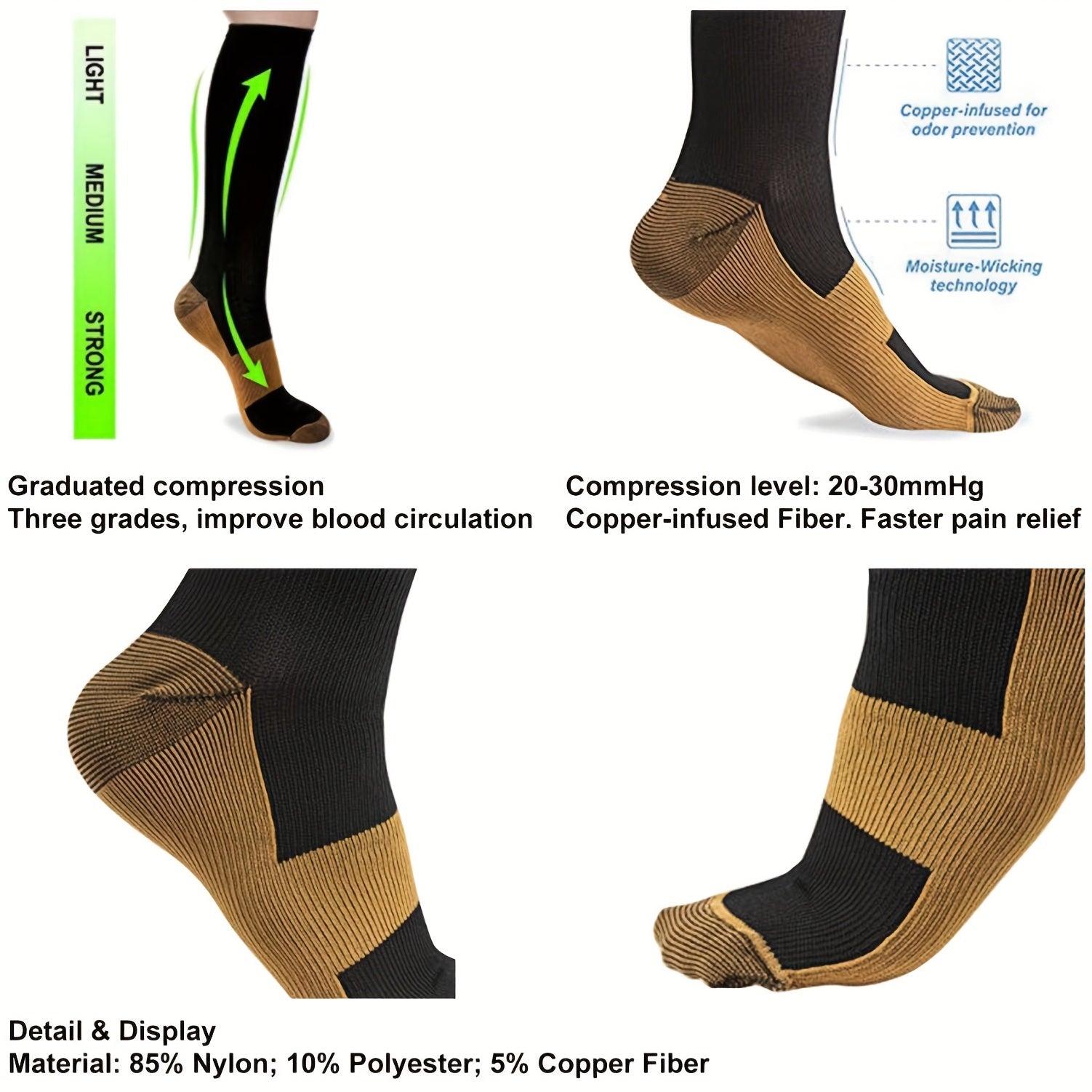 copper compression socks men women anti fatigue knee high