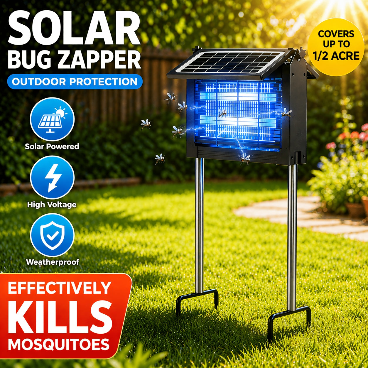 4500v solar bug zapper electric mosquito killer dual solar