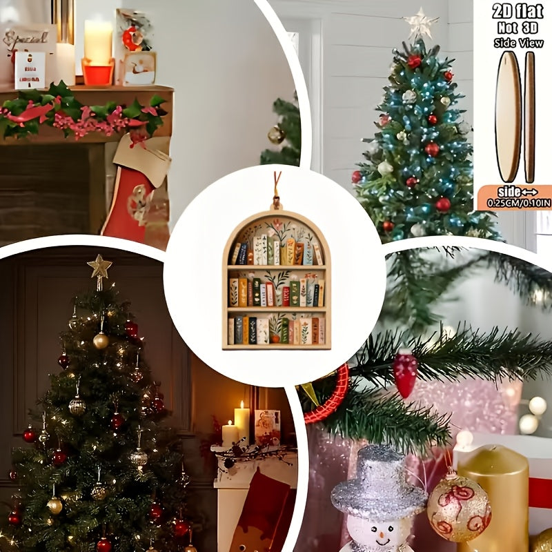 2d flat christmas bookshelf wooden hanging ornaments