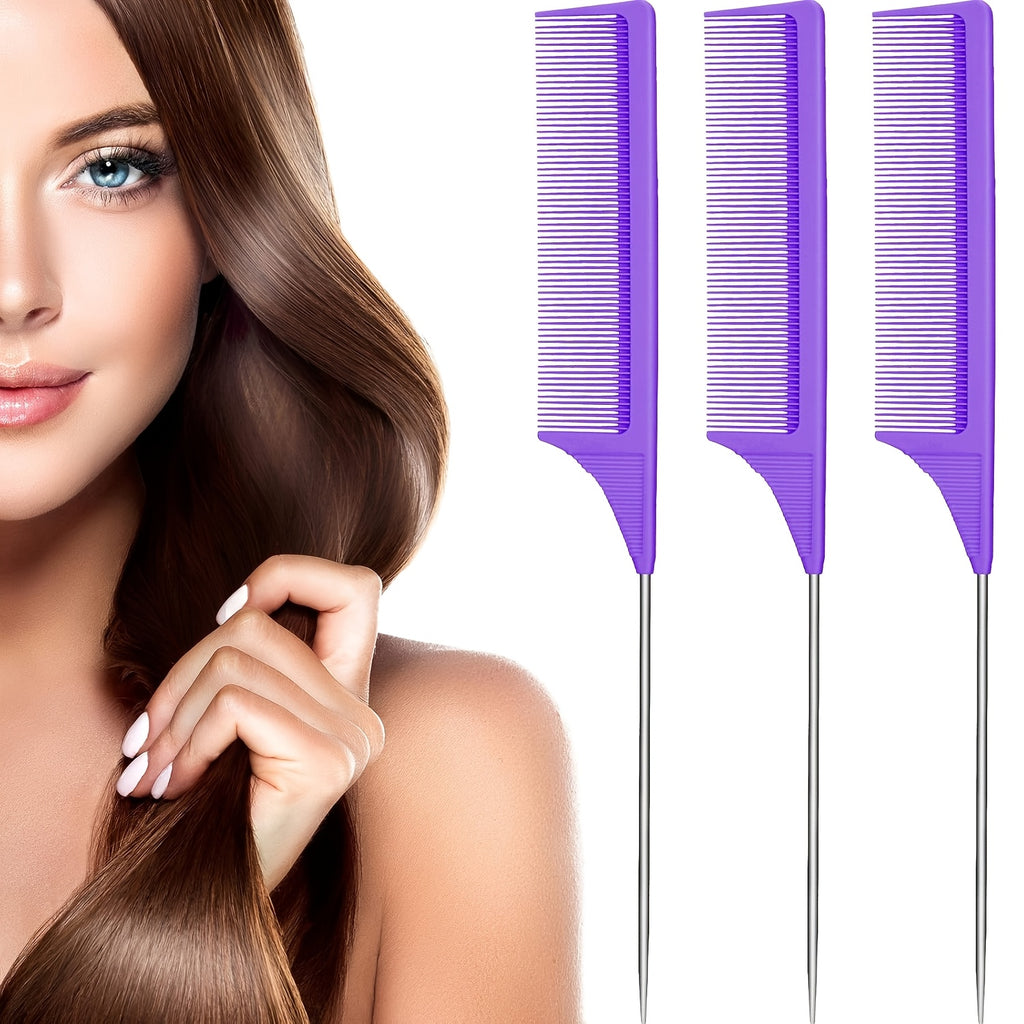 3 pack hair rat tail comb set parting teasing fine tooth