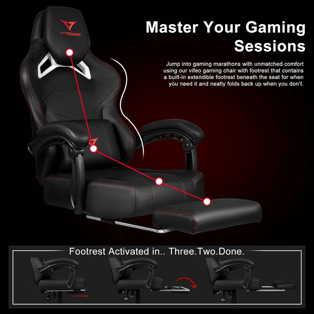big tall gaming chair 400lb weight capacity footrest