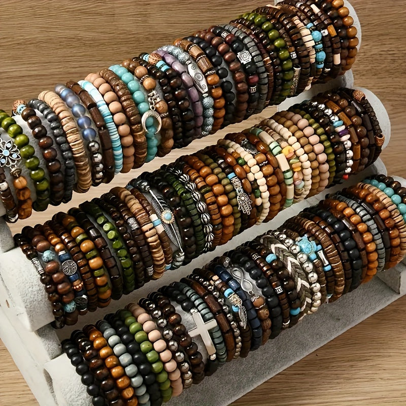 36 pack assorted wooden beaded bracelets   metal