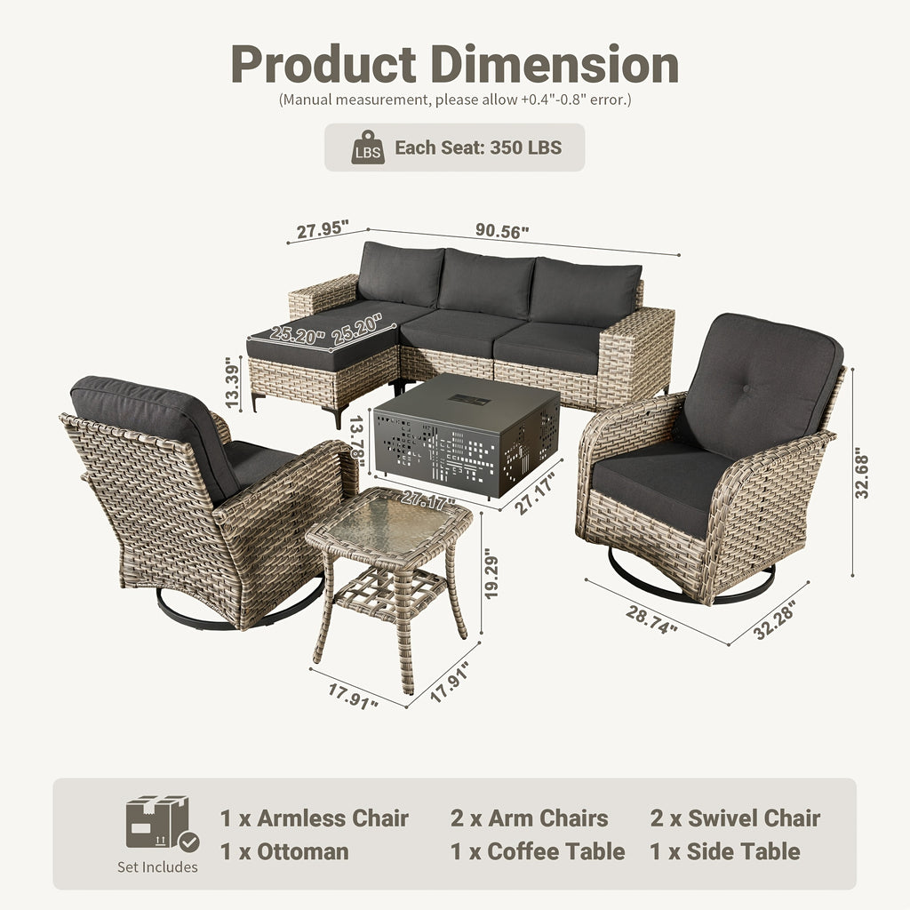 5 8pcs handcrafted outdoor patio rattan sofa set grey metal