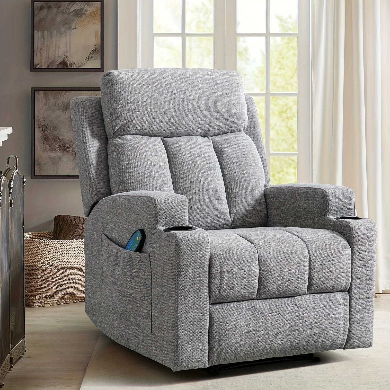 manual recliner chair massage heat soft fabric