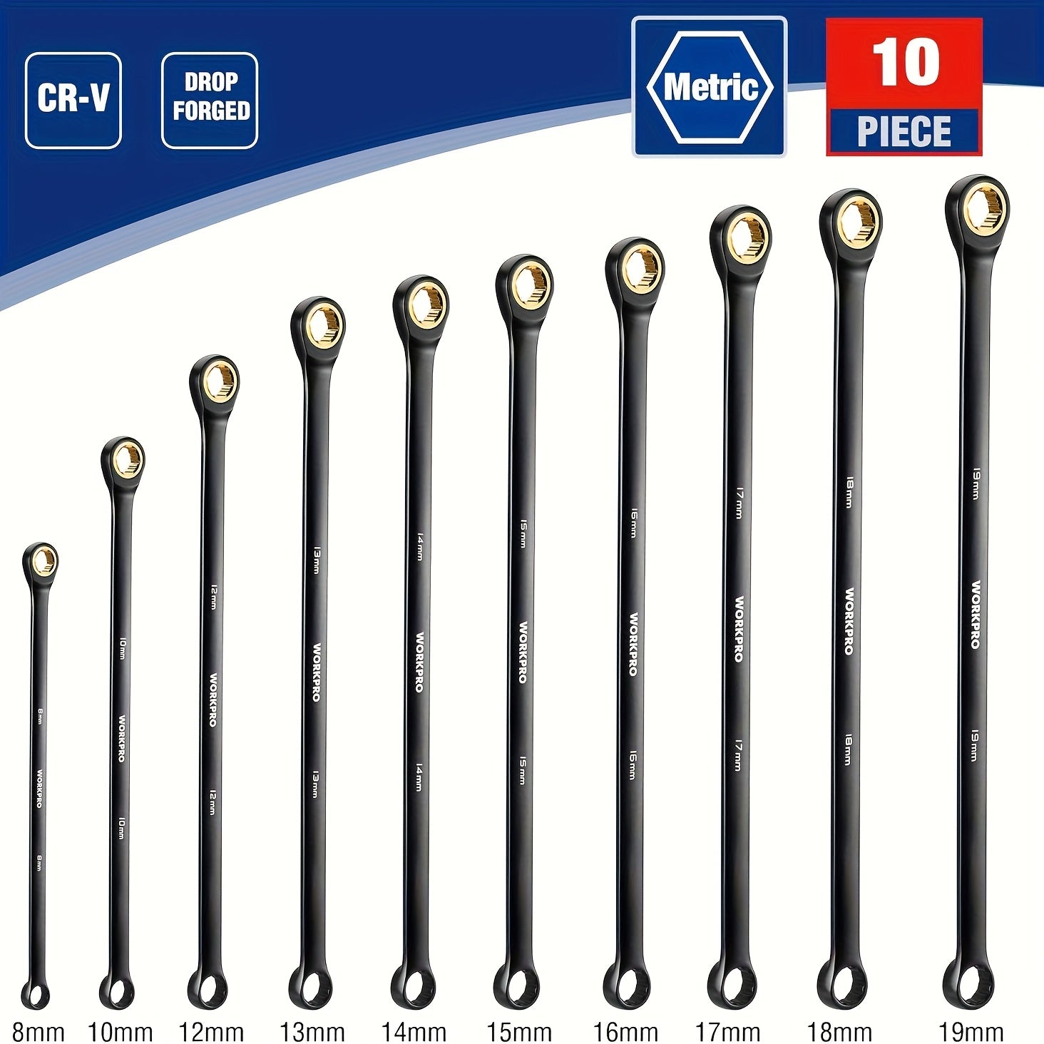 extra long ratcheting wrench set 10pcs anti slip