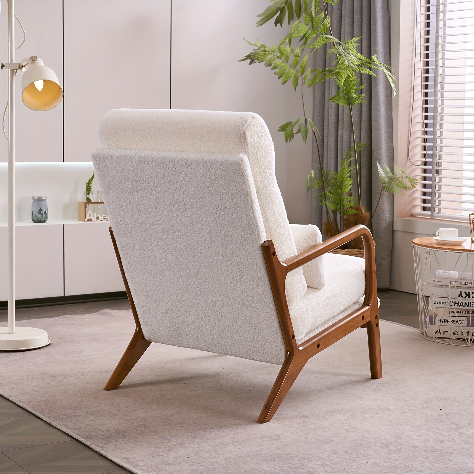 high back   century modern accent chair soild wood padding