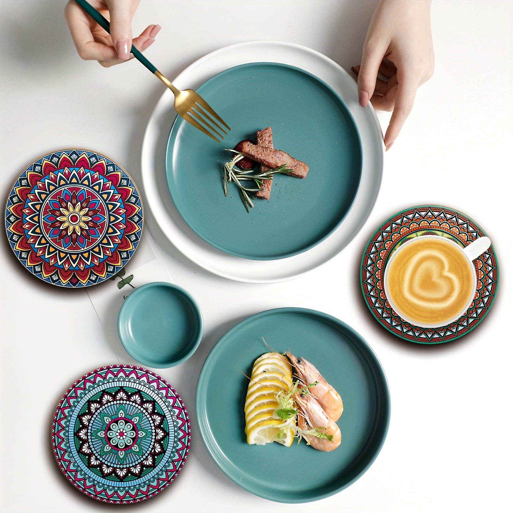 8pcs mandala coasters wooden coaster set essential holiday