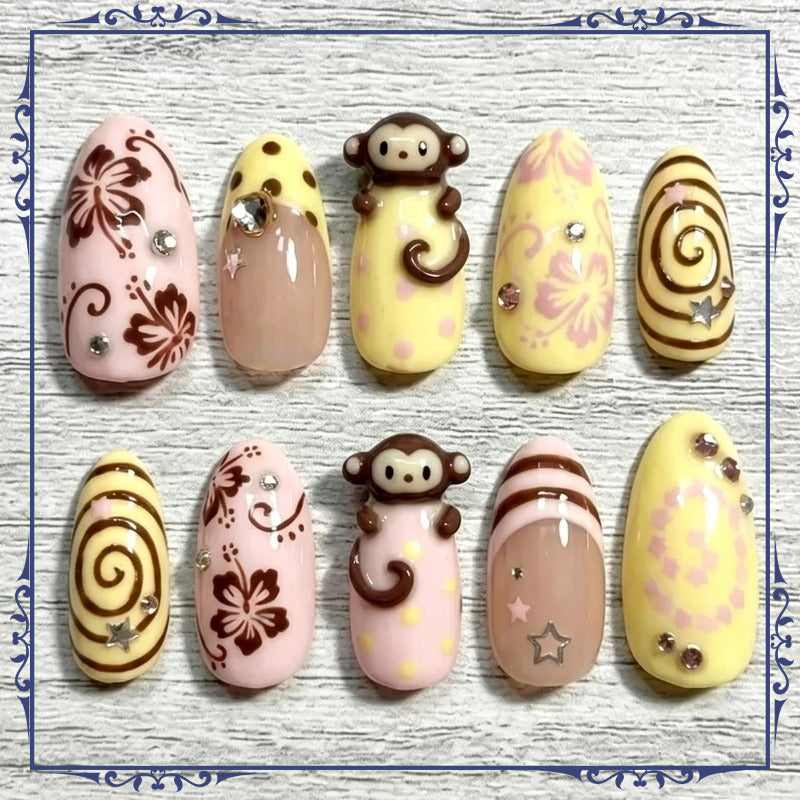 60pcs almond shape cute 3d   press nails sweet