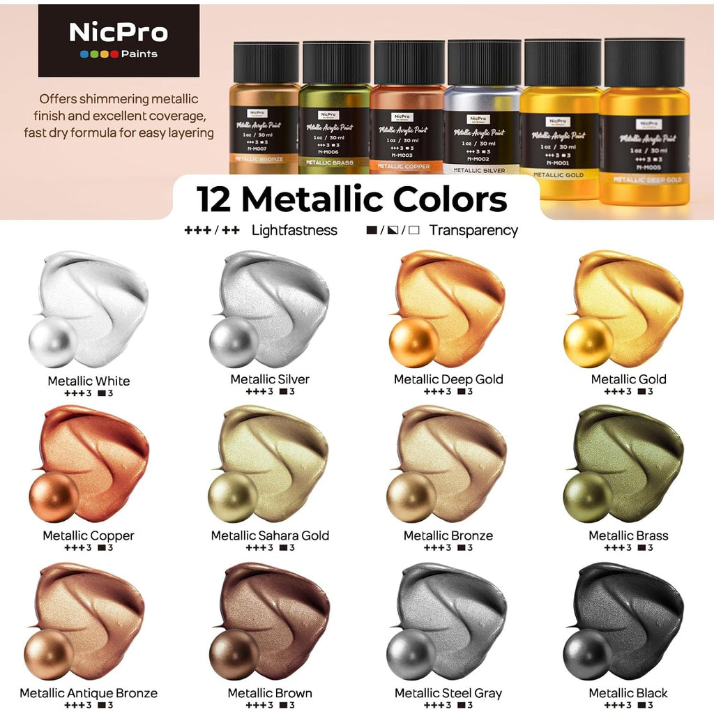12 colors metallic acrylic paint 1oz 30ml non toxic non
